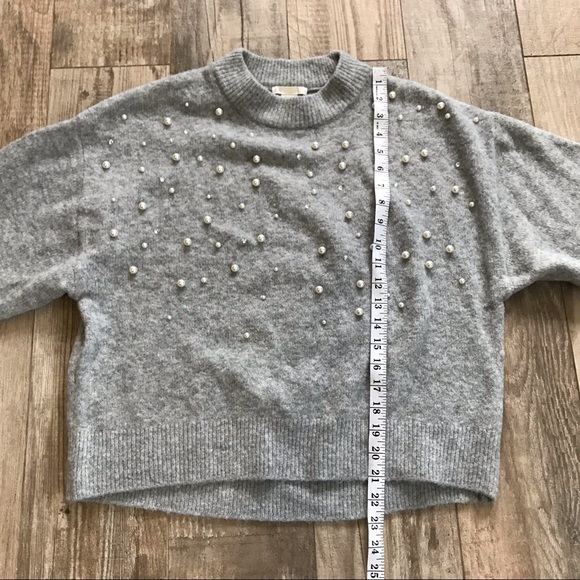 H&M Pearl Accent Wool Blend Gray Pullover Sweater Dressy Modern Preppy - Picture 10 of 11
